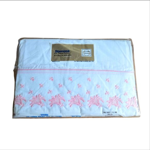 Vintage Stevens One Fine Combed Percale Delta Finish 72x108 Twin Bed Sheet NOS - Picture 1 of 5